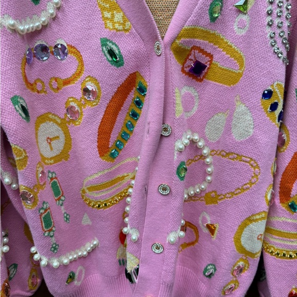 QOS Pink Embellished Jewelry Sweater - Picture 3 of 8